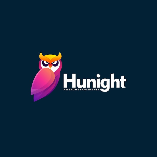 Vector Logo Illustration Owl Hunter Night Gradient Colorful Style
