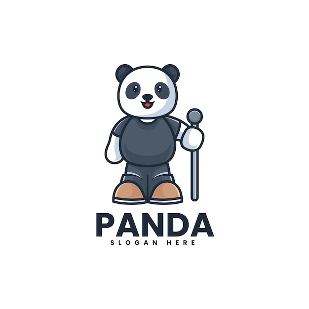 Vector Logo Illustration Panda Mascot Cartoon Style