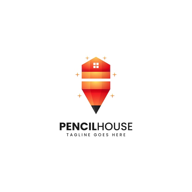 Vector Logo Illustration Pencil House Gradient Colorful Style