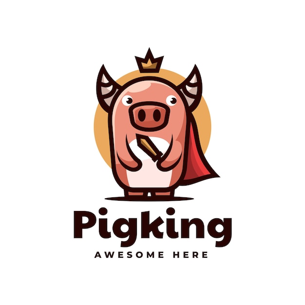 Vector Logo Illustration Pig King Mascot Cartoon Style