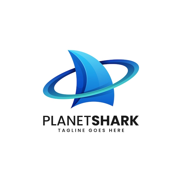 Vector Logo Illustration Planet Shark Gradient Colorful Style