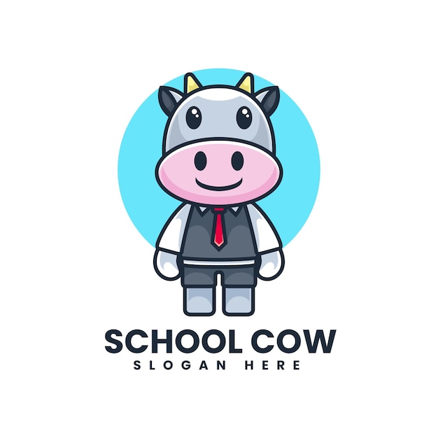 Vector Logo Illustration School Cow Mascot Cartoon Style