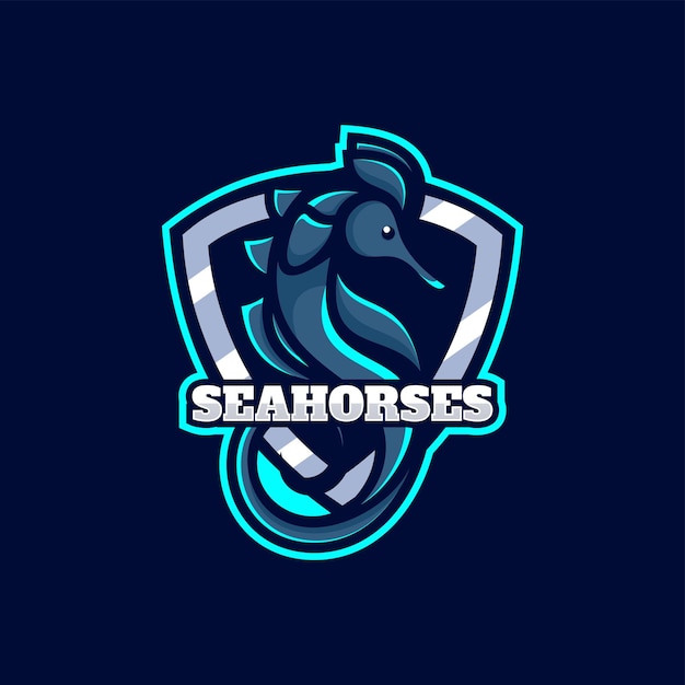 Векторная иллюстрация логотипа seahorse e sport and sport style
