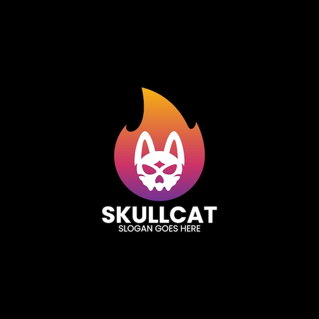 Vector Logo Illustration Skull Cat Gradient Colorful Style