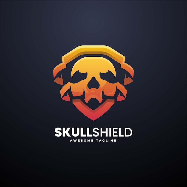 Vector logo illustration skull shield gradient colorful style