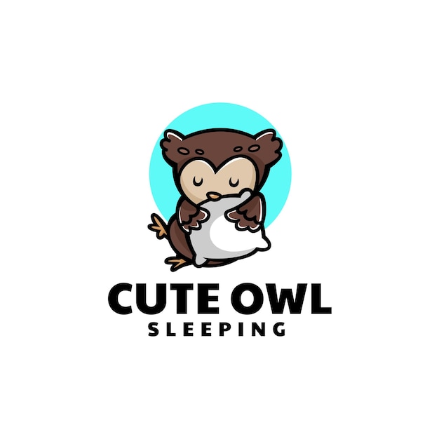 Vector Logo Illustration Sleepy Owl Mascot Cartoon Style