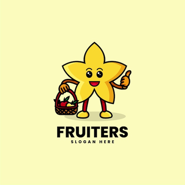 Illustrazione del logo vettoriale star fruit mascotte in stile cartone animato