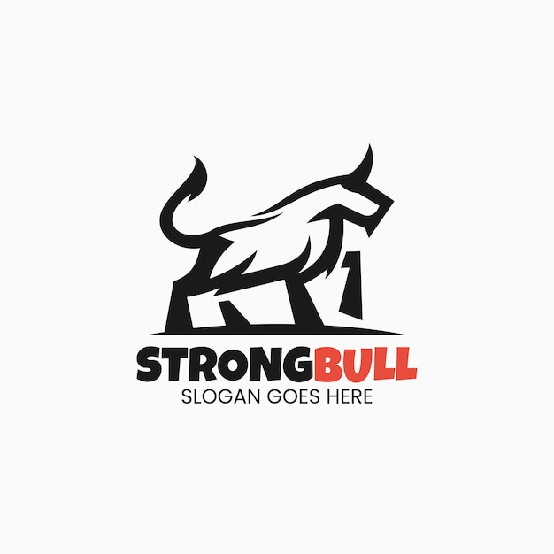 Vector Logo Illustration Strong Bull Line Art Style