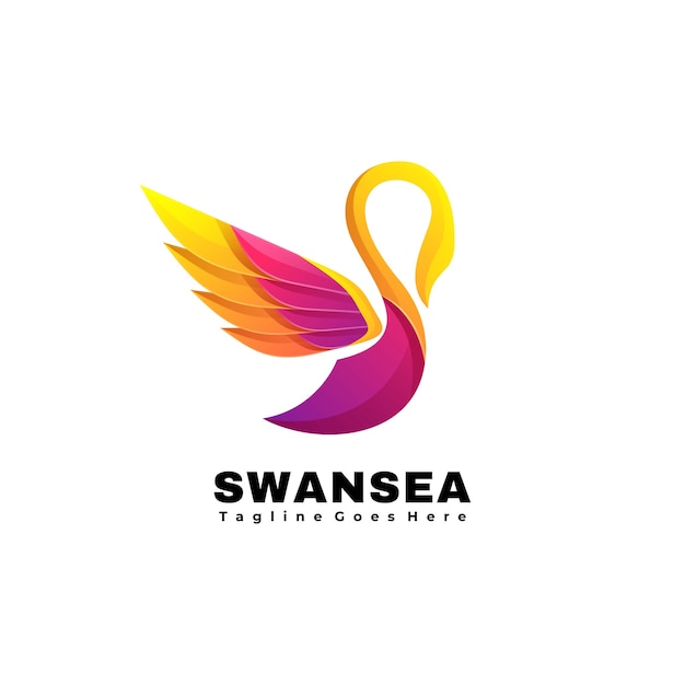 Vector logo illustration swan sea gradient colorful style