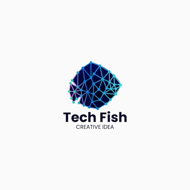 Vector Logo Illustration Tech Fish Gradient Line Art Style