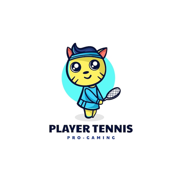 Vector Logo Illustration Tennis Cat Mascot Cartoon Style