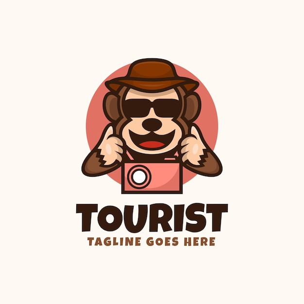 Vector Logo Illustration Tourist Monkey Mascot Cartoon Style