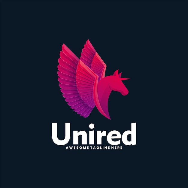 Vettore illustrazione del logo vettoriale stile colorato sfumato rosso unicorno