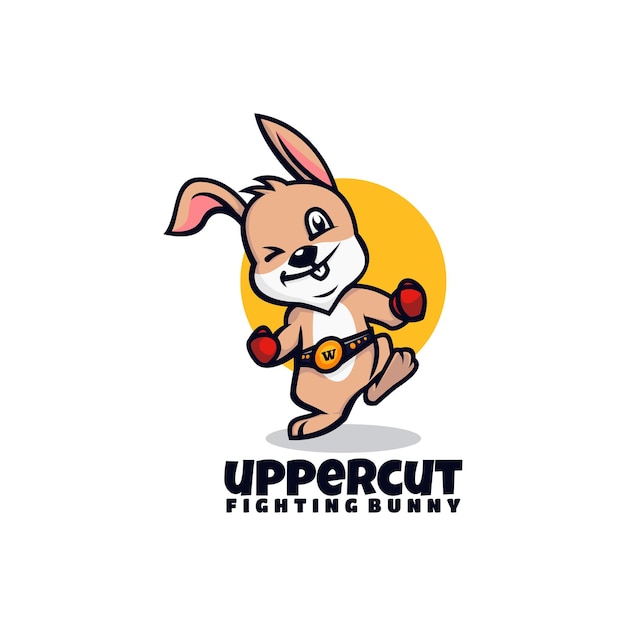 Vector Logo Illustration Uppercut Rabbit Mascot Cartoon Style