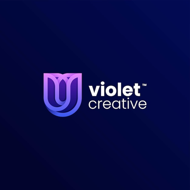 Vector logo illustration violet flying line art style