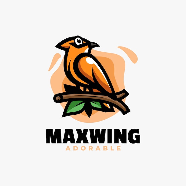 Illustrazione di logo di vettore stile semplice della mascotte di waxwing