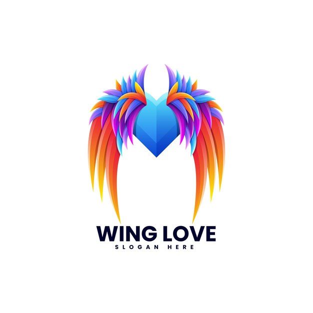 Vector Logo Illustration Wing Love Gradient Colorful Style