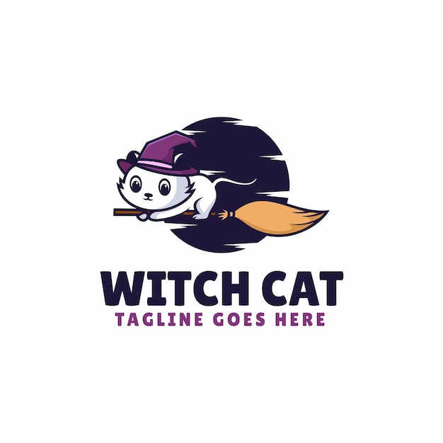 Vector Logo Illustration Witch Cat Mascot Cartoon Style