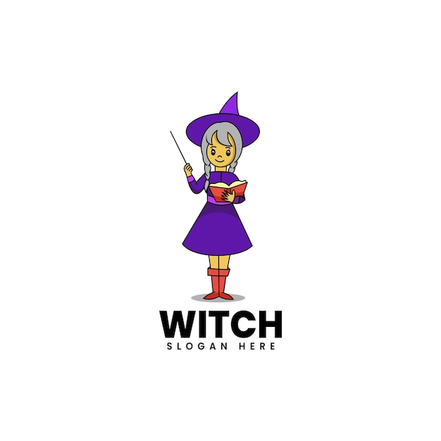 Векторные Иллюстрации Логотип Ведьма Талисман Мультяшном Стиле