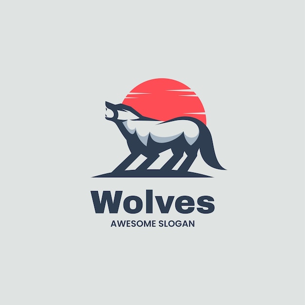 Vector Logo Illustration Wolf Line Art Style