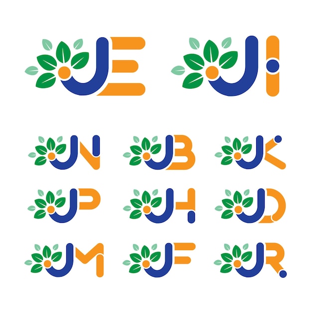 Векторный логотип буква J В области сельскохозяйственных услуг природа объединена в несколько символов