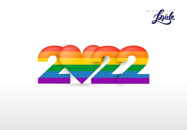 Векторный логотип lgbtq 2022 Pride Month с радужным сердцем Флаг гордости, представляющий ЛГБТ-гордость Символ поддержки месяца гордости в июне Изолированный на белом фоне