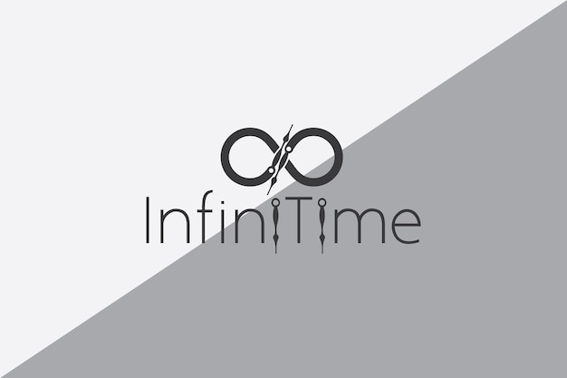 Vector logo made from a combination of two clock hands and an infinity symbol in monochrome