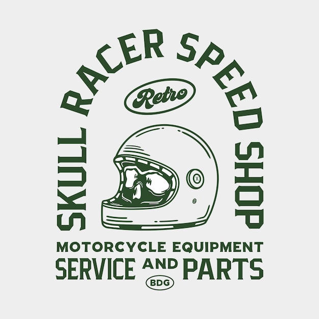 Logo vettoriale per un negozio di motociclette e parola teschio racer speed shop