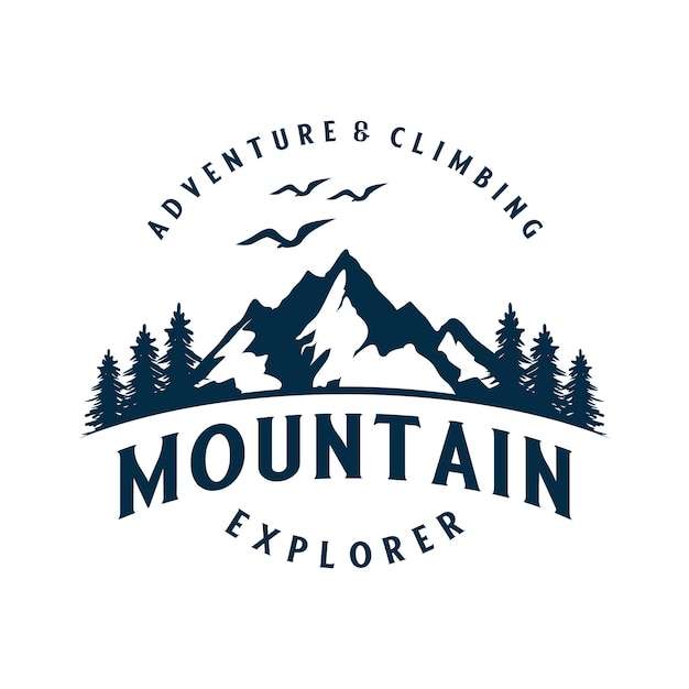 Vector logo mountains and pine tree forests