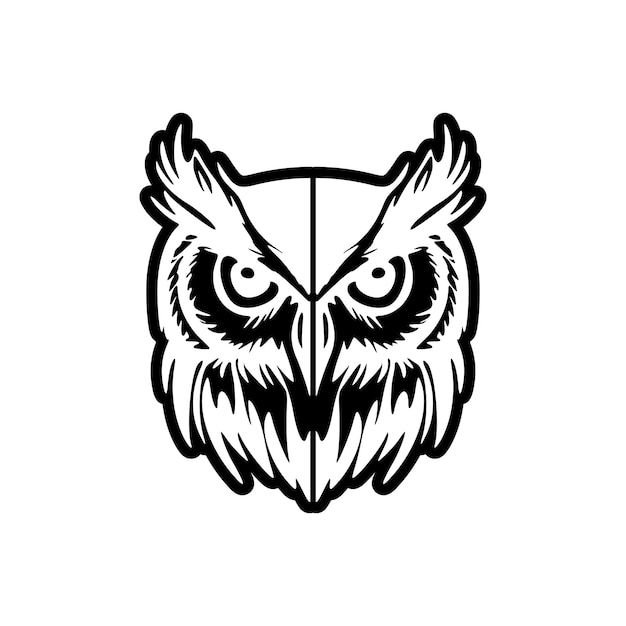 A vector logo owl in black and white with a simplistic design