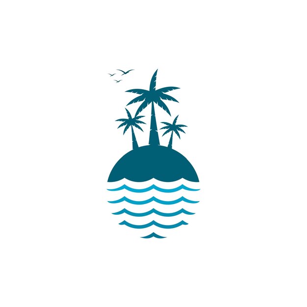 Vector logo of a palm tree in the middle of an island and the ocean