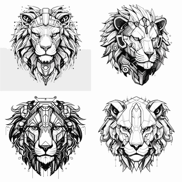 Vector logo set of a futuristic robotic lion