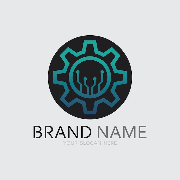 vector logo technology Digital tech vector business logo template concept illustration Gear electronic factory sign Cog wheel technology symbol SEO emblem Design element