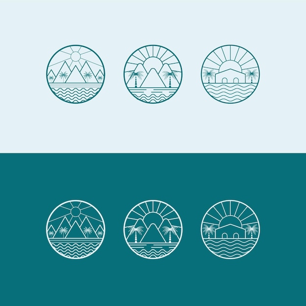 Vector logo template with villa and palm trees abstract summer and vacation icon and emblem set