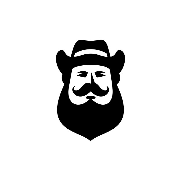 Vector vector logo van een man die een cowboy hoed draagt met een snor en baard