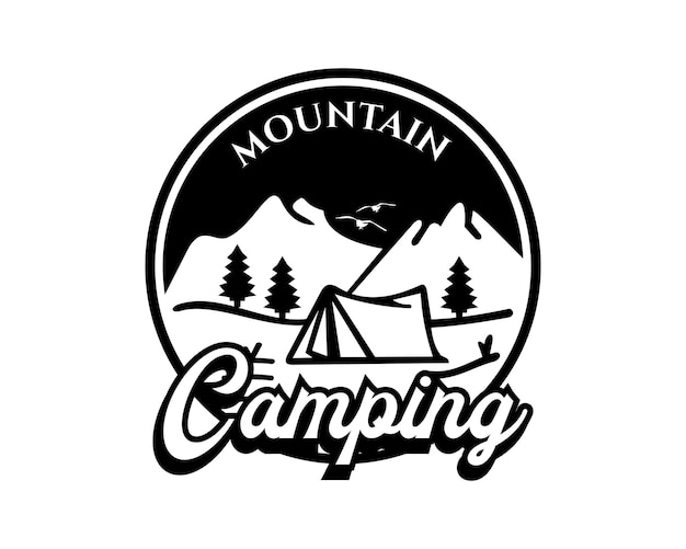 Vector Logo Vintage Mountain Camping