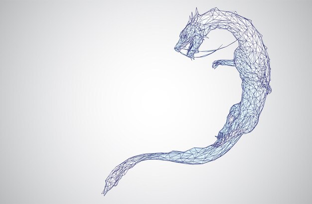 Векторная длинная драконья змея на белом фоне в стиле 3d многоугольника