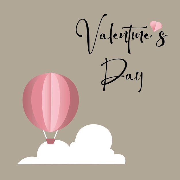 Вектор Векторная любовная открытка на день святого валентина с розовым воздушным шаром и облаками.
