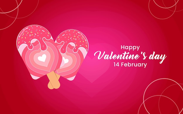 Vector vector lovely happy valentine's day special background with pink color heart shaped ice- cream