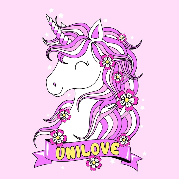 VECTOR LOVELY UNICORN WITH FLOWERS IN THE HAIR