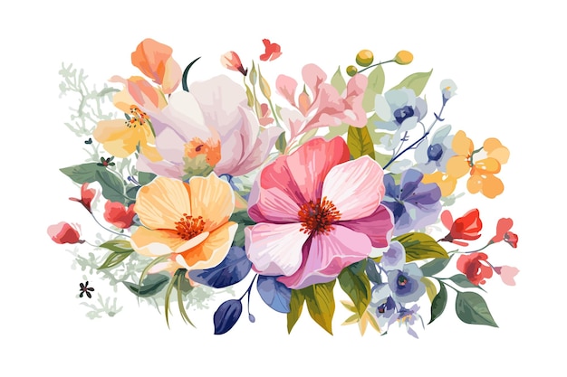 Vector lovely watercolor flowers with white background