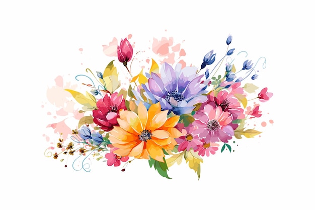 Vector lovely watercolor flowers with white background