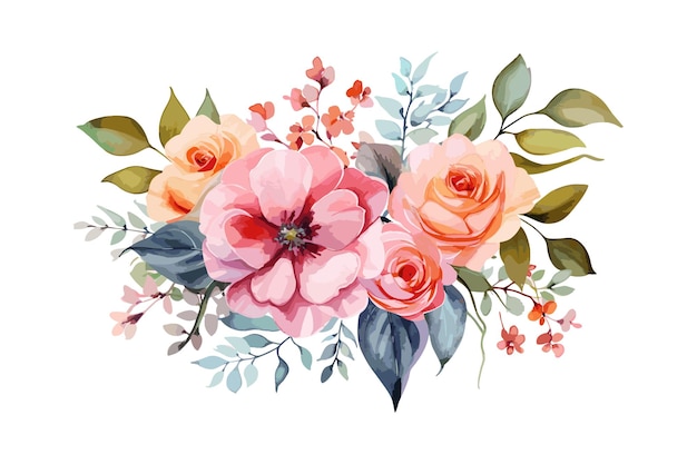 Vector lovely watercolor flowers with white background