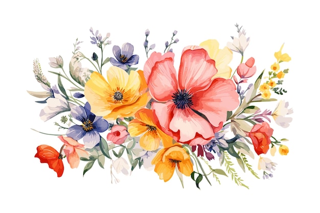 Vector lovely watercolor flowers with white background