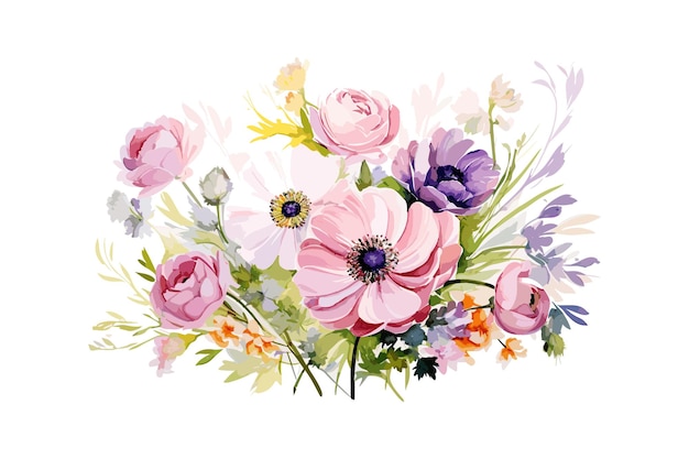 Vettore bellissimi fiori ad acquerello con sfondo bianco