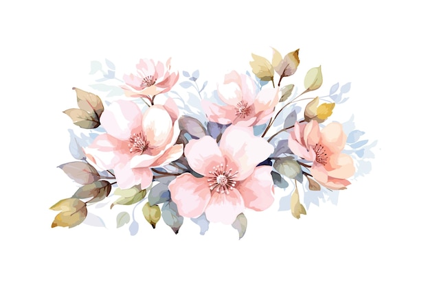 Vector lovely watercolor flowers with white background
