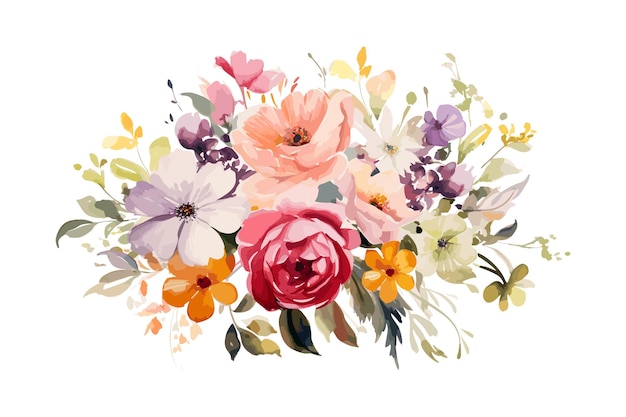 Vector lovely watercolor flowers with white background