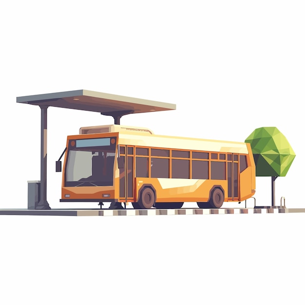 Vector vector_low_poly_bus_and_the_bus_stop_vector