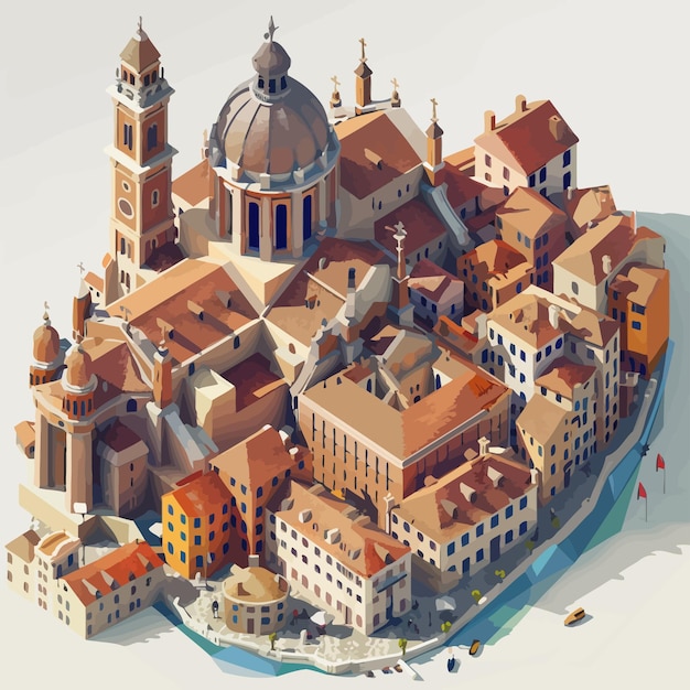 Vector vector_low_poly_isometric_old_city_center