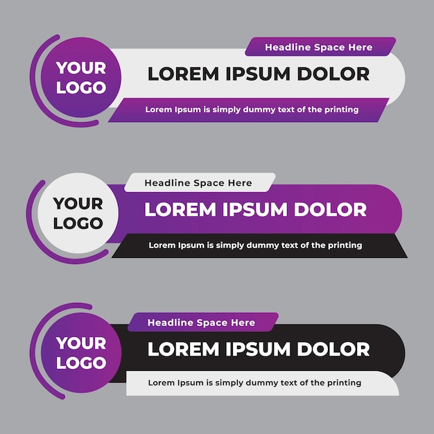 Vector lower third banners template in purple color